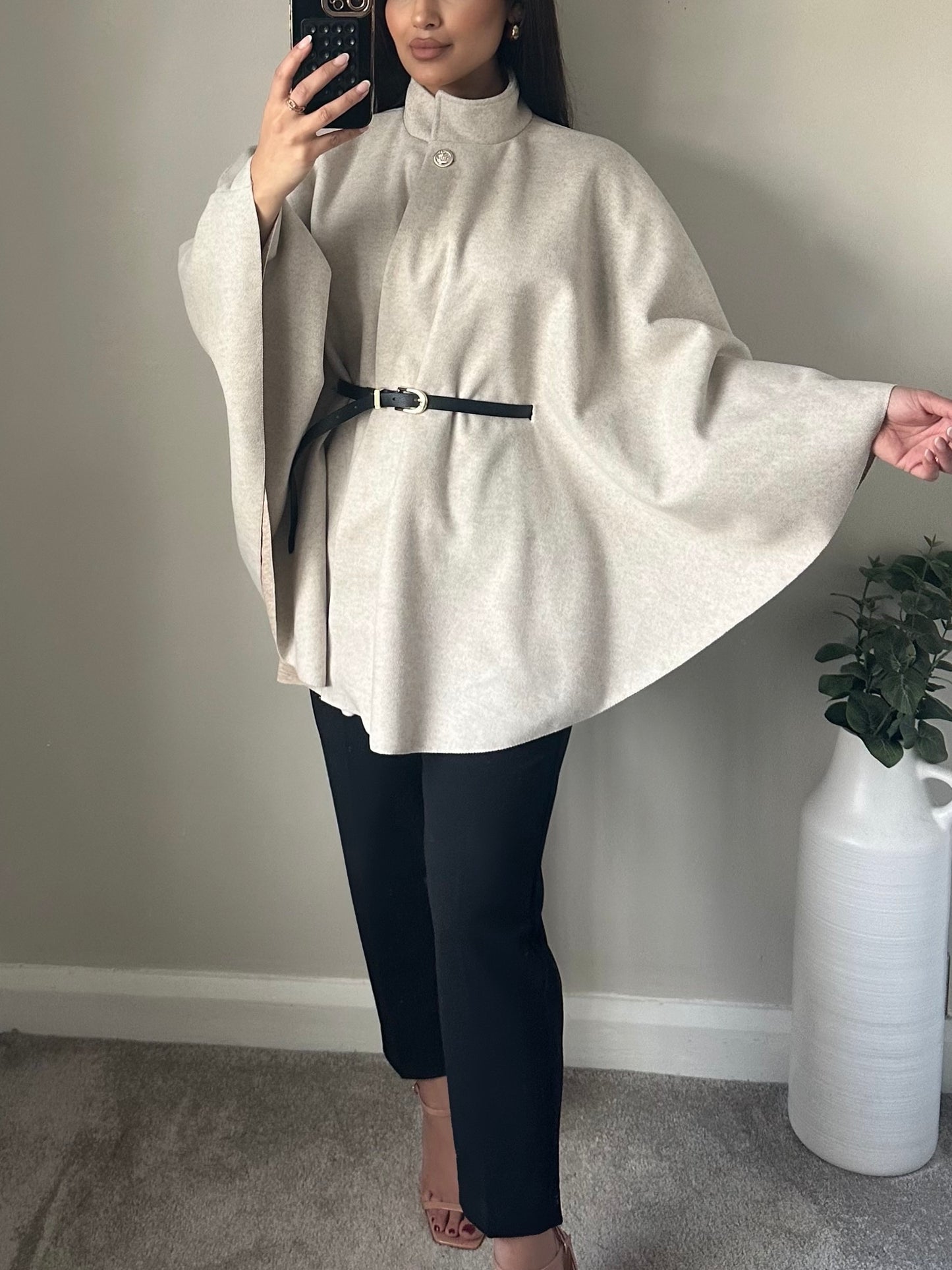 Ivory Longline Cape Belted Jacket