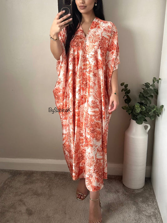 Orange Delicate Floral Kaftan