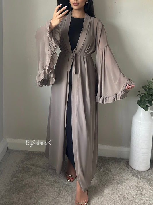 Taupe Chiffon Flare Sleeve Kimono