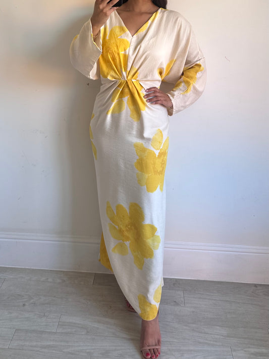 Yellow Floral Batwing Dress
