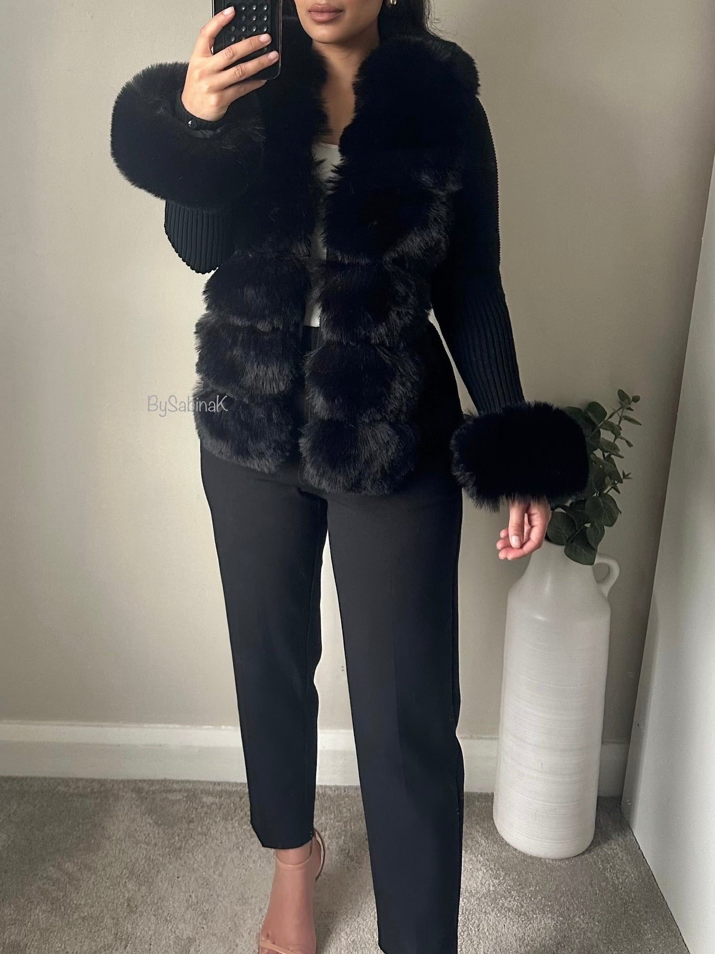 Black Premium Fur Knit Cardigan