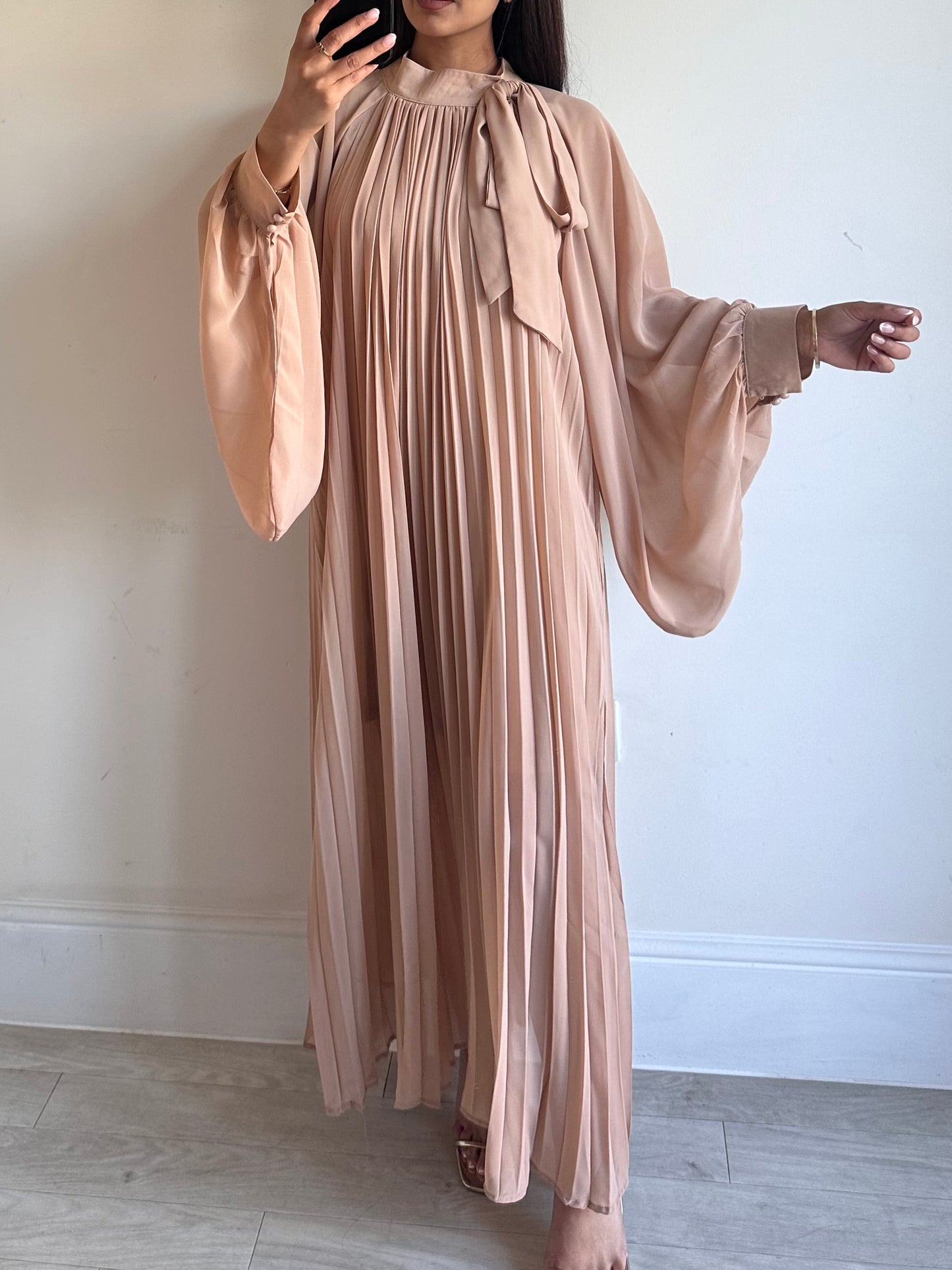 Nude Chiffon Pleated Dress