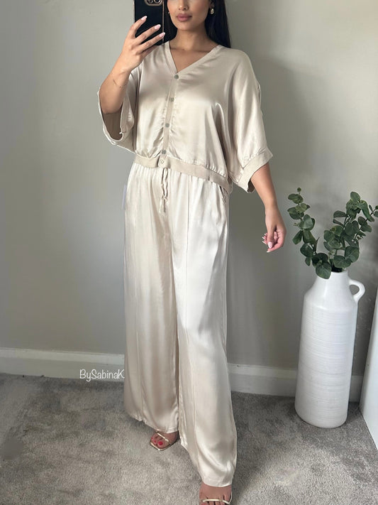 Ivory Satin Cropped Co-ord