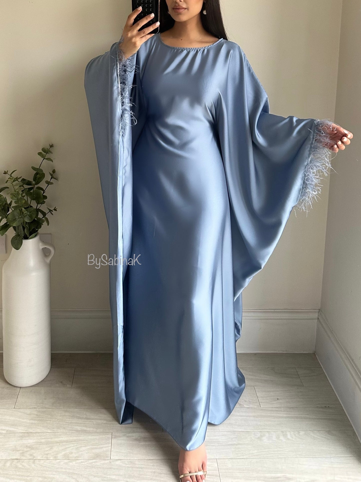 Blue Feather Satin Butterfly Kaftan 802