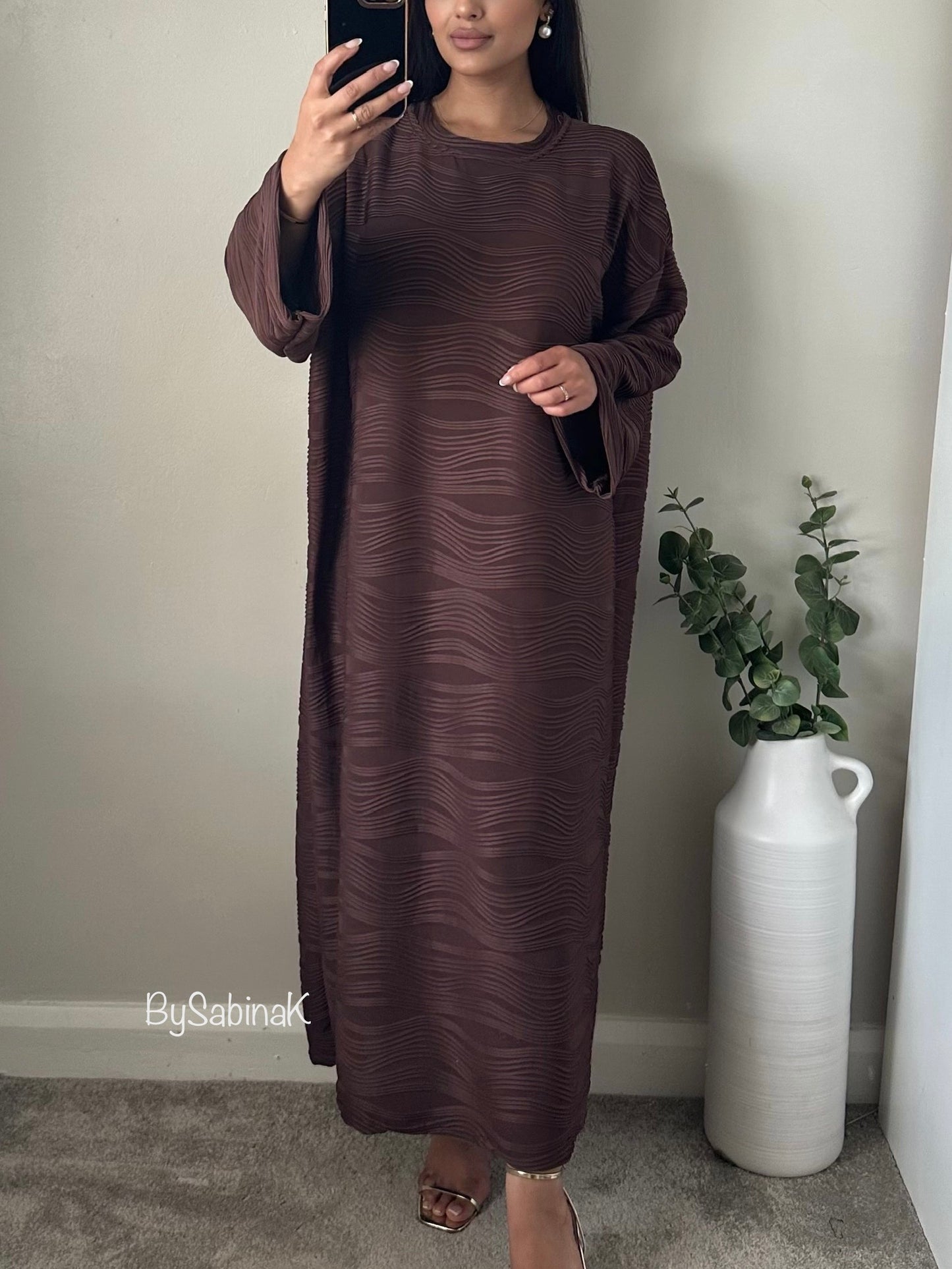 Brown Oversized Patterned T-shirt Dress