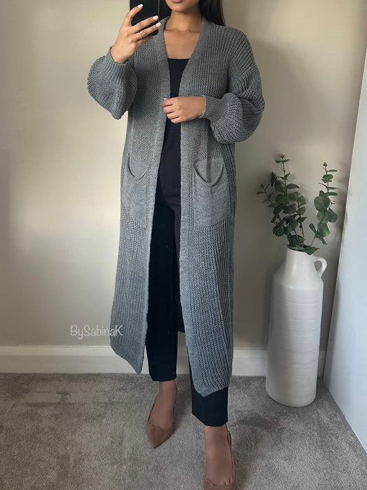 Grey Midi Knit Cardigan