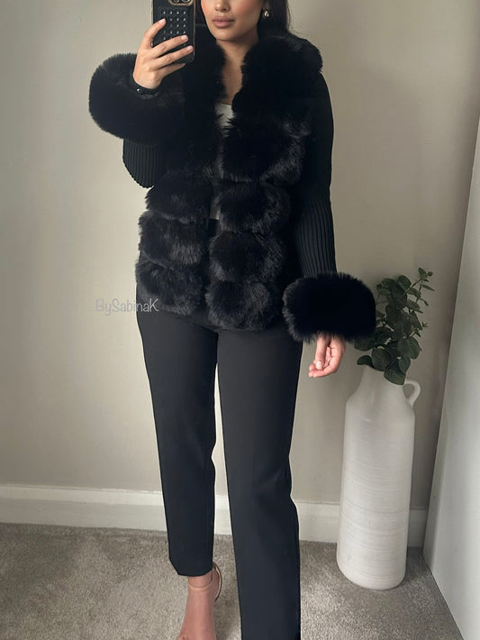 Black Premium Fur Knit Cardigan