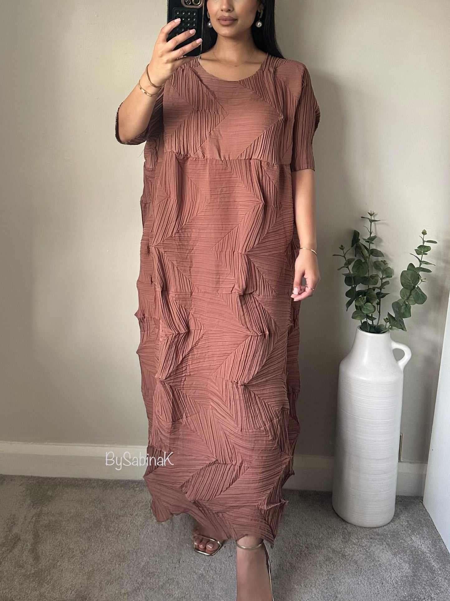 Mocha Pink Pleated Folds Dress