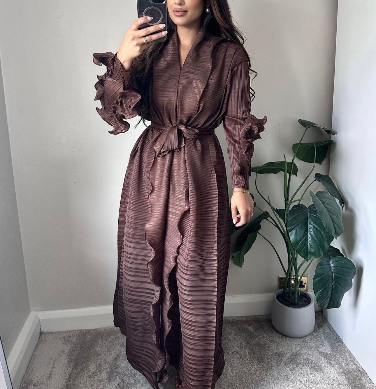 Brown Ruffle Abaya Dress 837