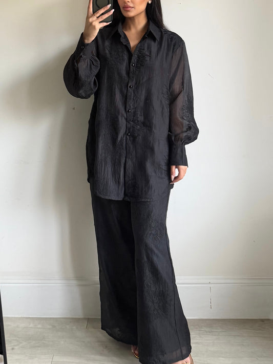 Black Organza Shirt Co-ord Set