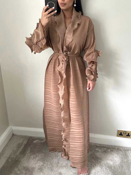 Nude Ruffle Abaya Dress