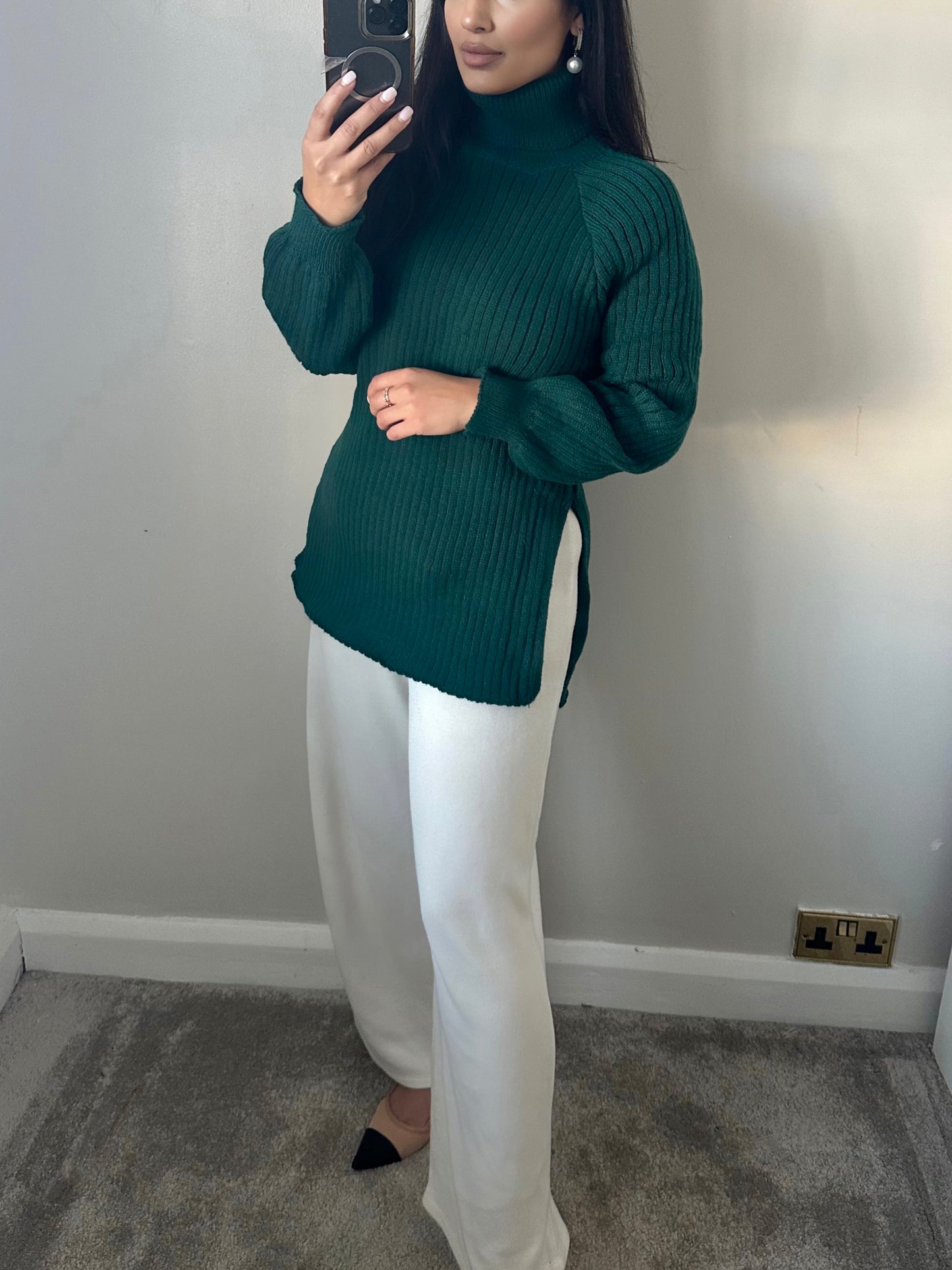 Side Split Dark Green Jumper